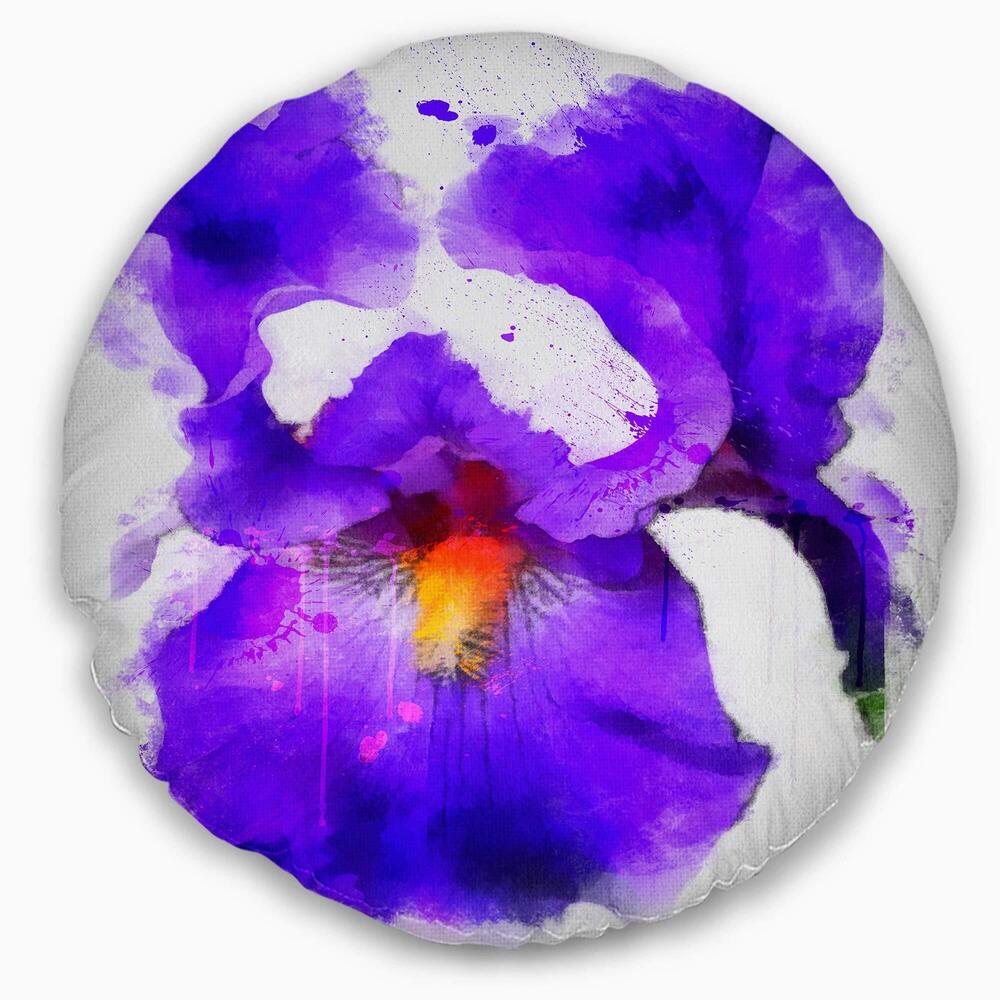 3834 Designart Blue Flower and Watercolor Splashes' Floral Throw Cushion